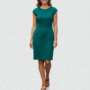 NWT Lafayette 148 | Savita Cap Sleeve Sheath Dress Aquarium Green Size 10